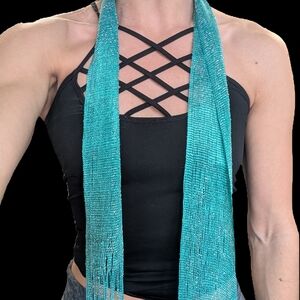 Elegant Teal Beaded Scarf